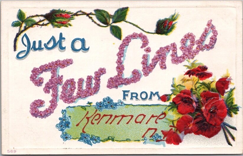 KENMARE, North Dakota Embossed Greetings Postcard \