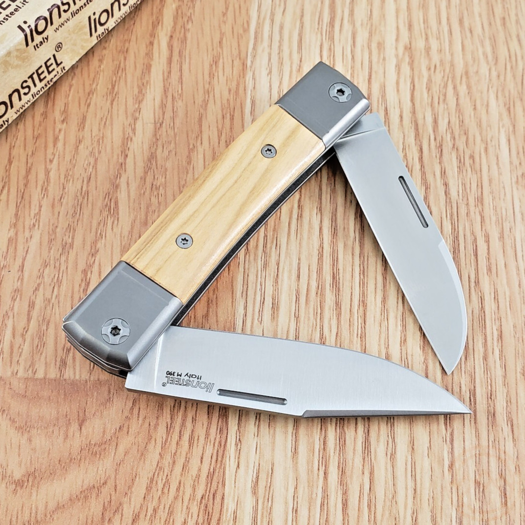 LionSTEEL BestMan BM13 Pocket Knife Bohler M390 Steel Blades Olive Wood Handle