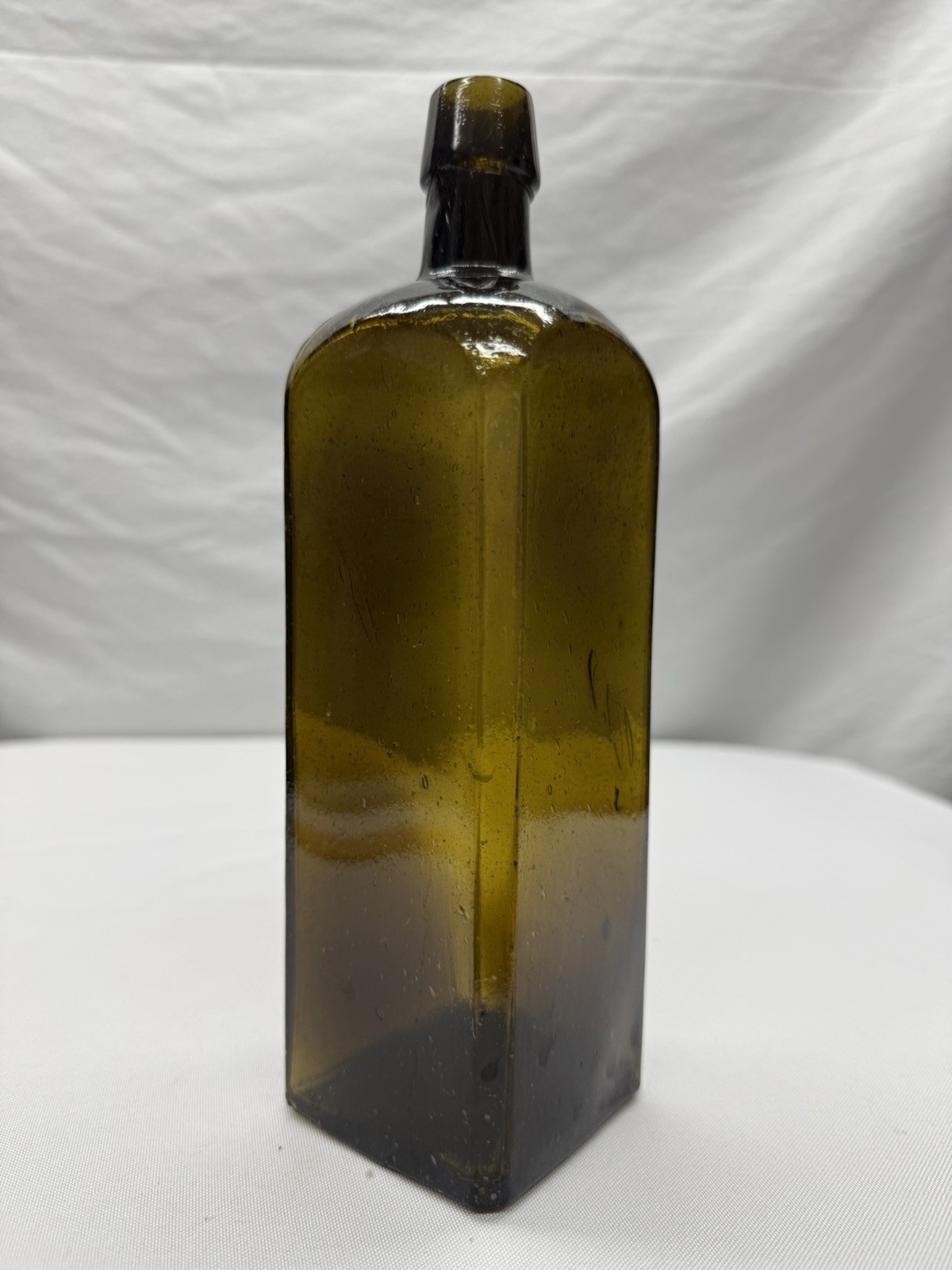 Antique 1870\'s Olive Green Square Bitters Bottle - Un-embossed