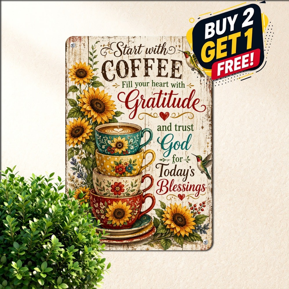 Inspirational Sunflower Cross Faith Quote Metal Sign Christian Wall Decor