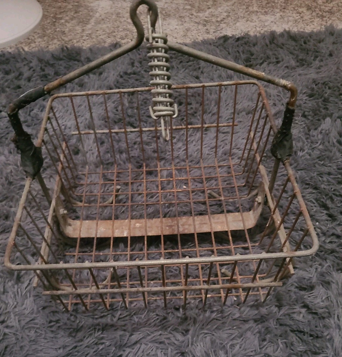 Large Antique Coal Miners Hanging Wire Basket Rack 1940s_RARE