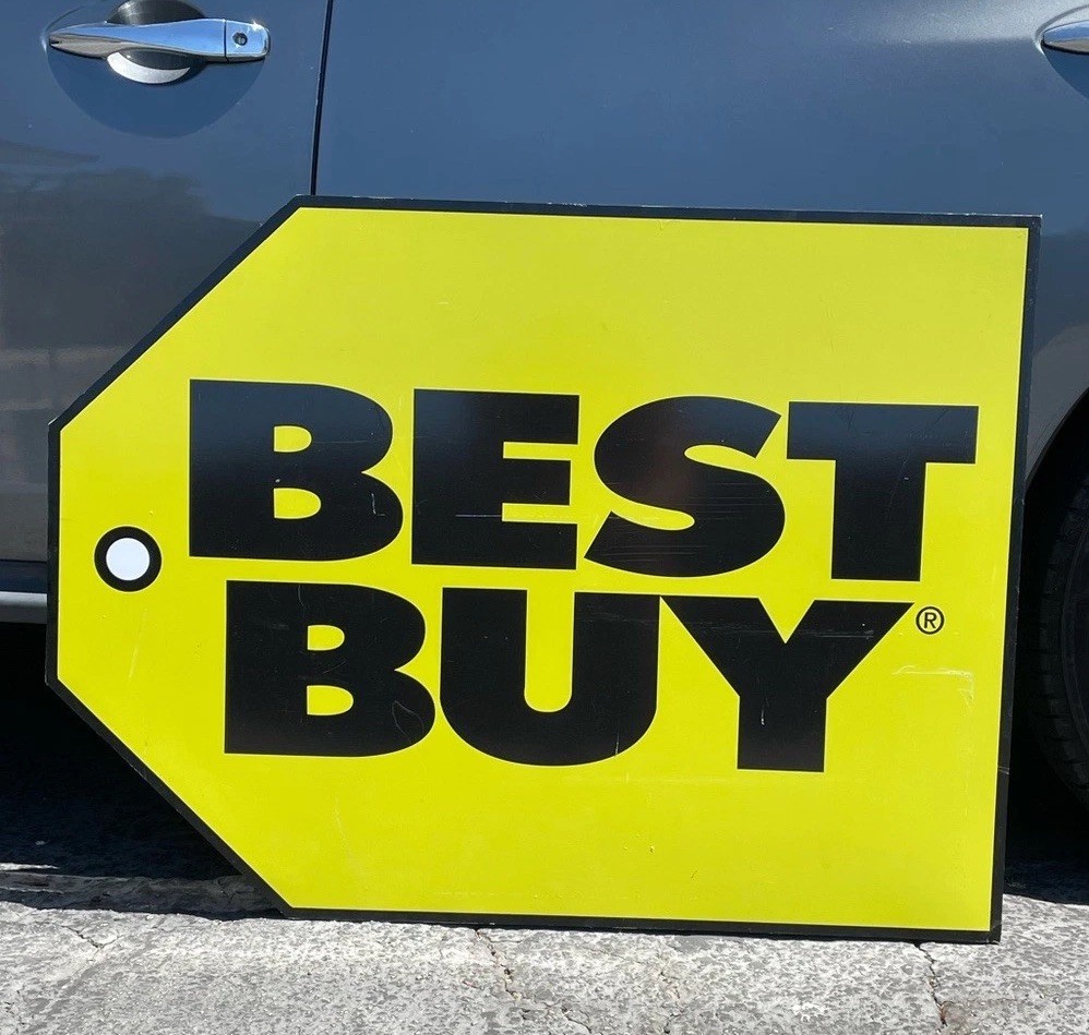 HUGE Best Buy 90s Y2K Original Store Display Advertisement Yellow Sign 43x32.25”