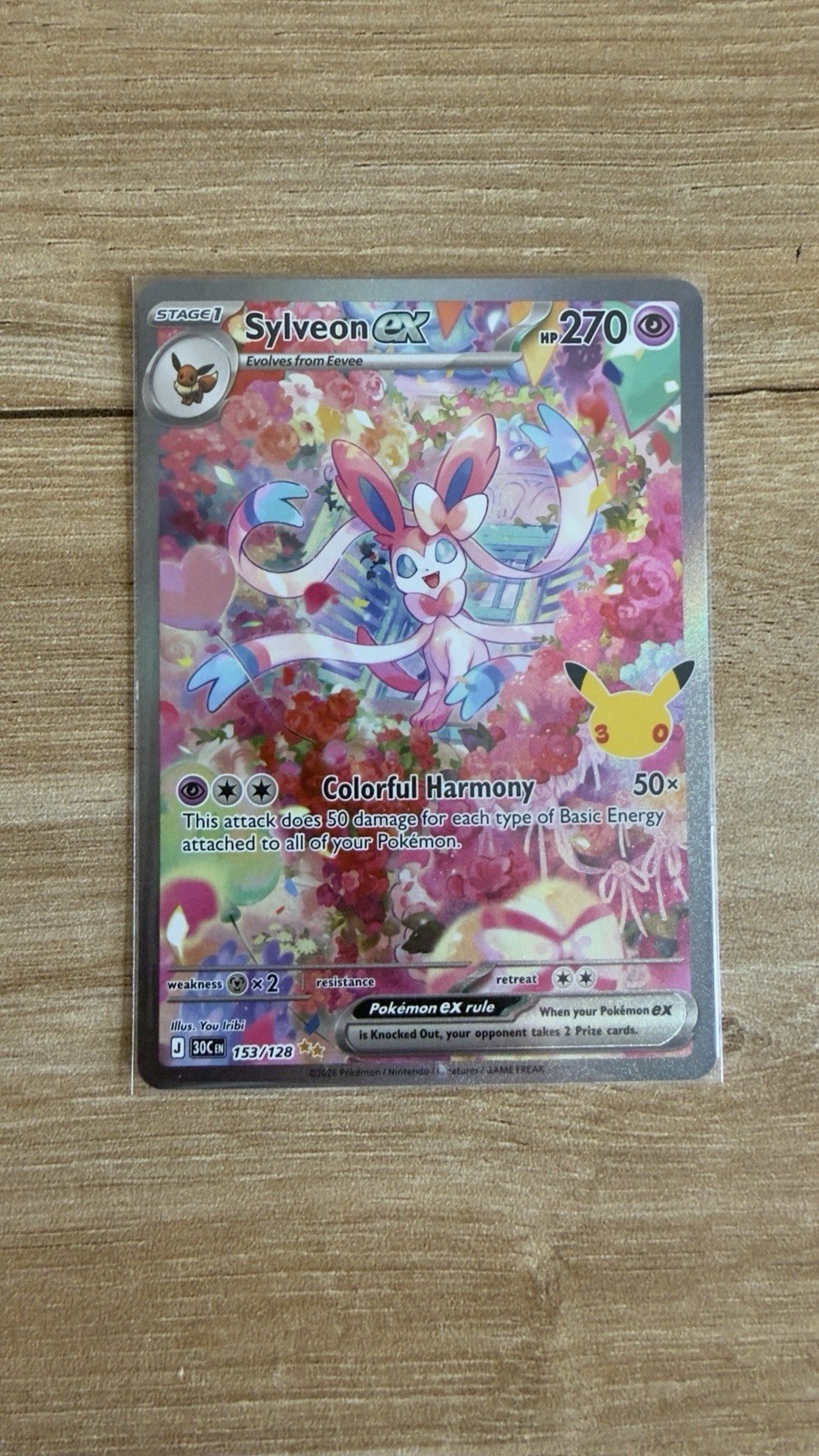 Pokémon TCG Sylveon Ex 153/128 English Card 30th Anniversary Celebration