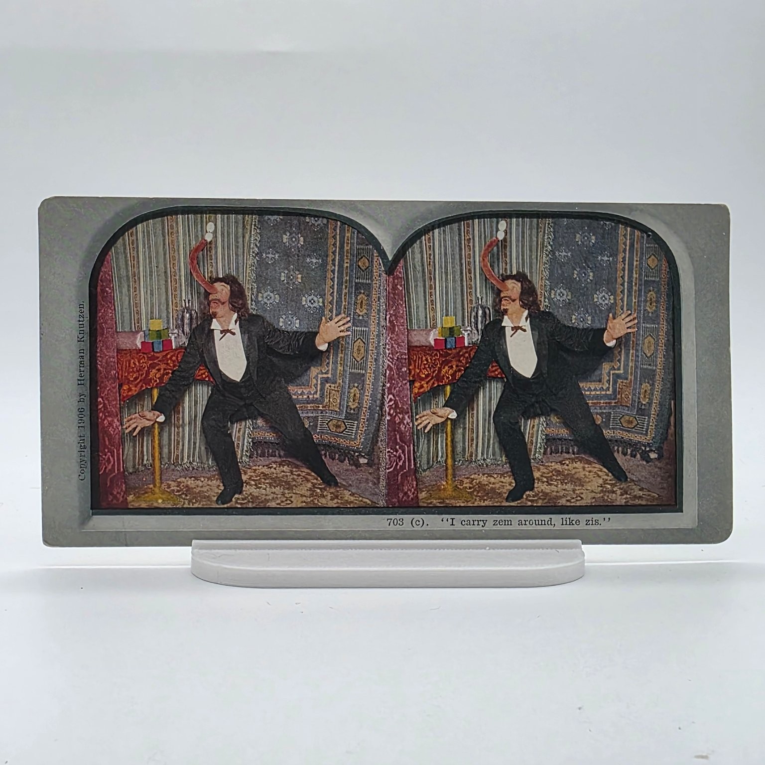 Hermann Künzren 1906 Comic Stereoview I Carry Zem Around Like Zis Magician