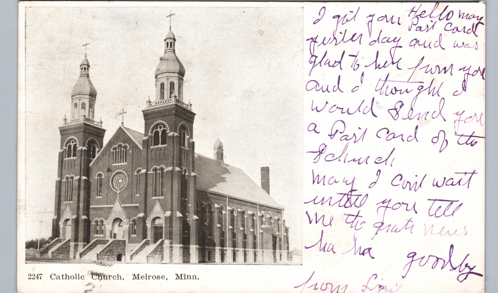 CATHOLIC CHURCH melrose mn original antique postcard minnesota history