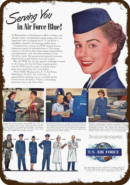 1951 WOMEN in the AIR FORCE WAF Vintage-Look-Edge DECORATIVE REPLICA METAL SIGN 