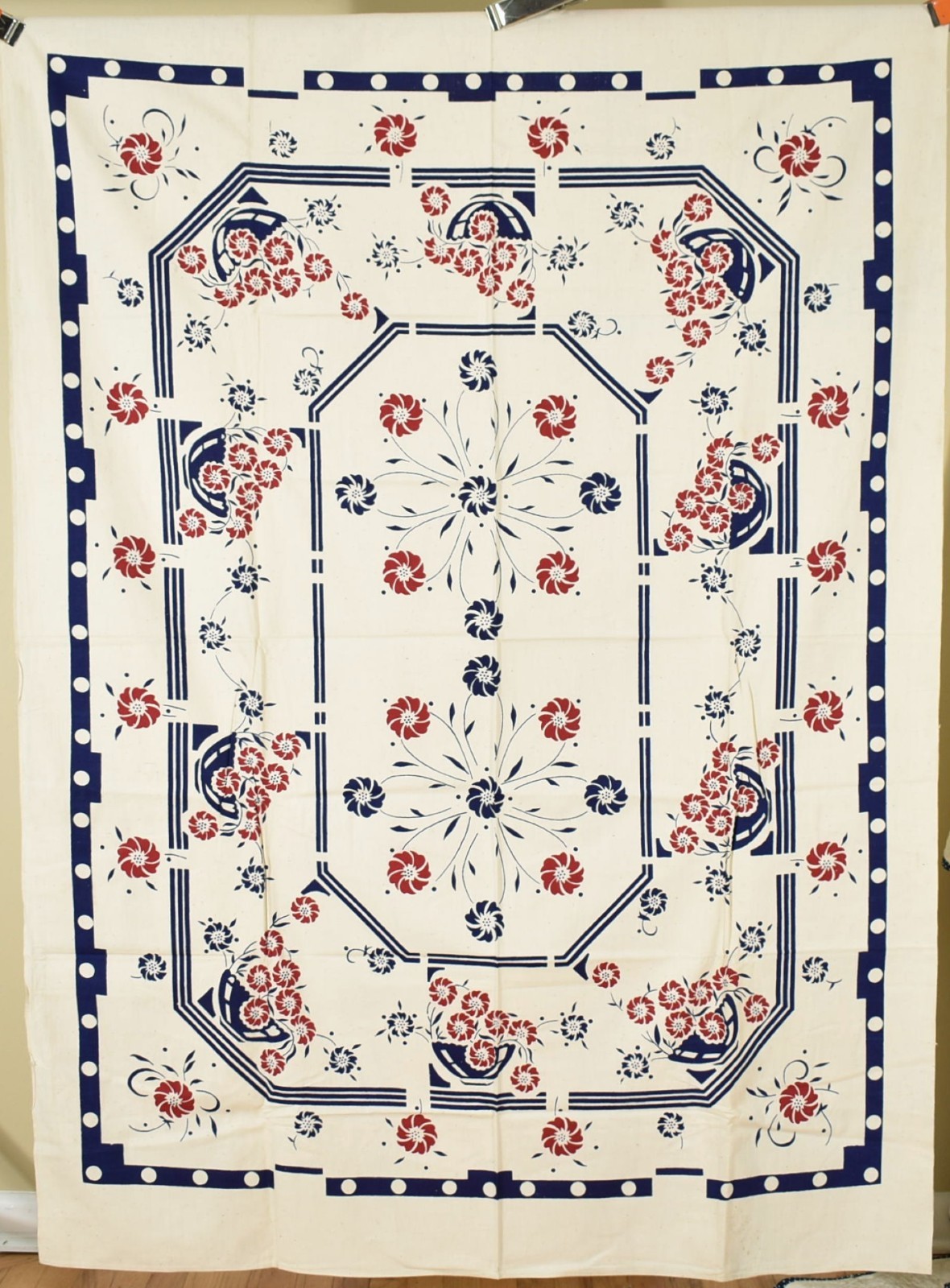 Large BEAUTIFUL Vintage 30\'s Art Deco Antique Tablecloth ~GREAT DESIGN