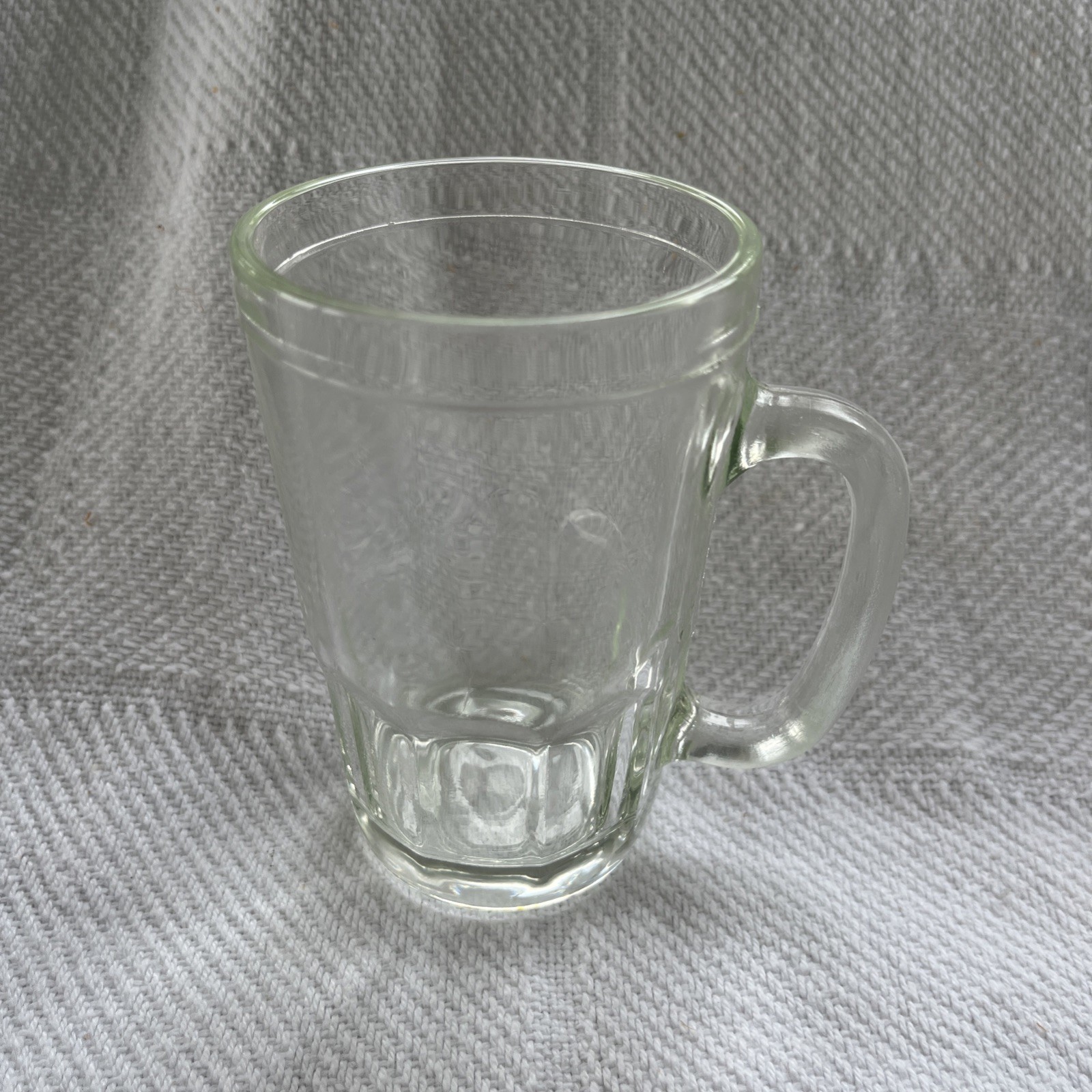 Vintage Clear Glass Beer Mug 4.25” T. EUC embossed A-22 on bottom.            O1