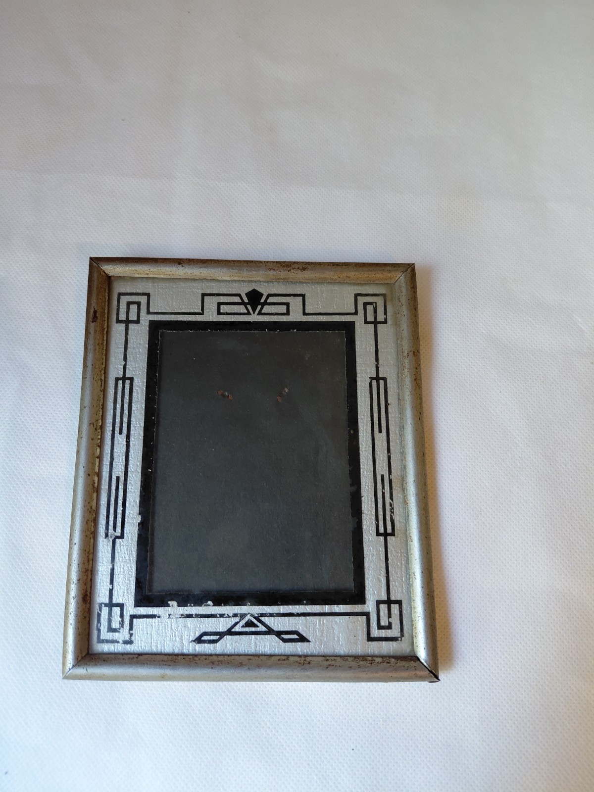 Vtg Reverse Painted Art Deco Picture Frame Silver Black Chrome 6 x 4