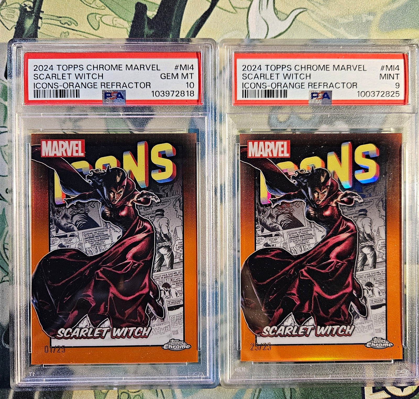 Topps 2024 Chrome Marvel Scarlet Witch Icons Orange Bookends PSA 9/10 Lot 2