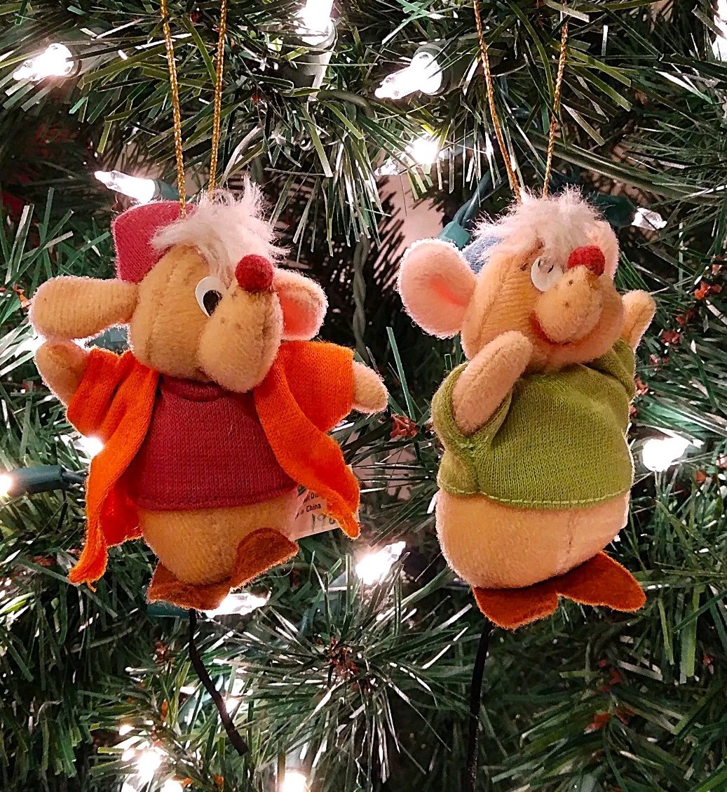 \'87 Vtg 2Pc Walt Disney Cinderella Jaq & Gus Plush Christmas Ornaments Disneyana