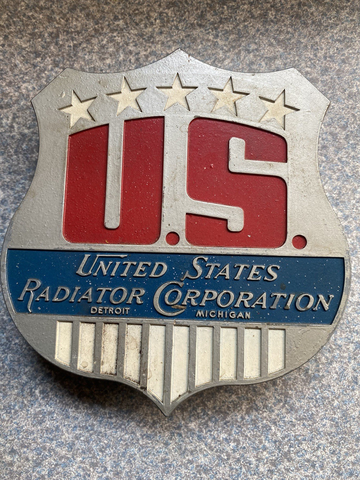 Vtg U.S United States Radiator Detroit Mich Advertising Name Plate Emblem Sign