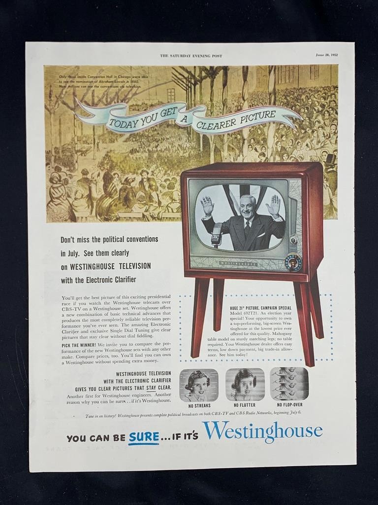 Magazine Ad* - 1952 - Westinghouse TV\'s - Model 692T21
