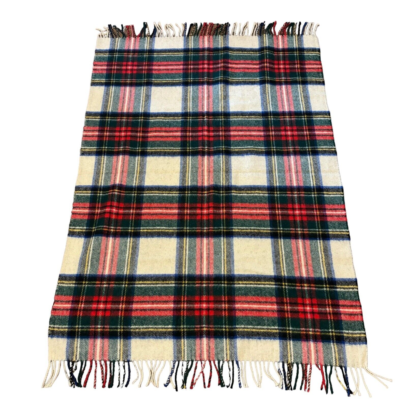 Scottish Glen Check Wool Red Green Plaid Throw Fringe 37x50