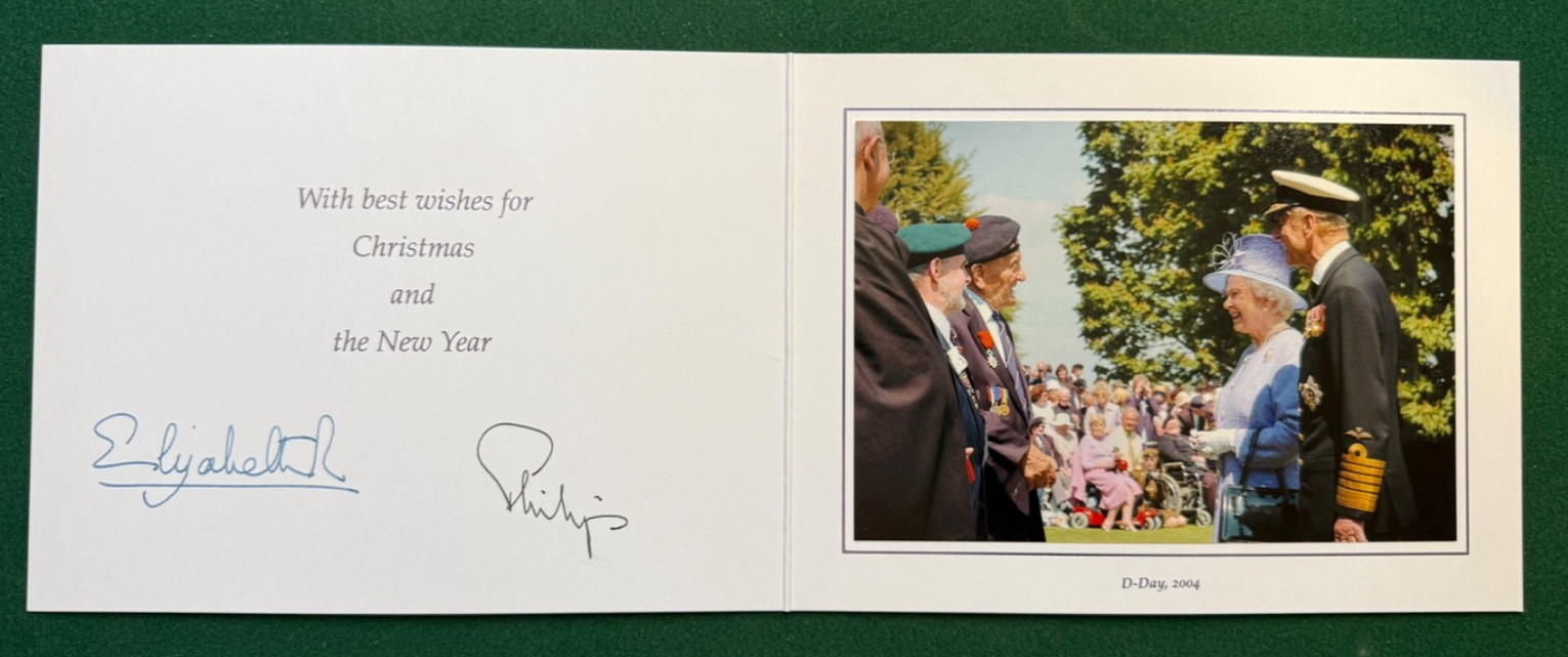 Queen Elizabeth II Prince Philip Antique Signed Christmas Card D-Day