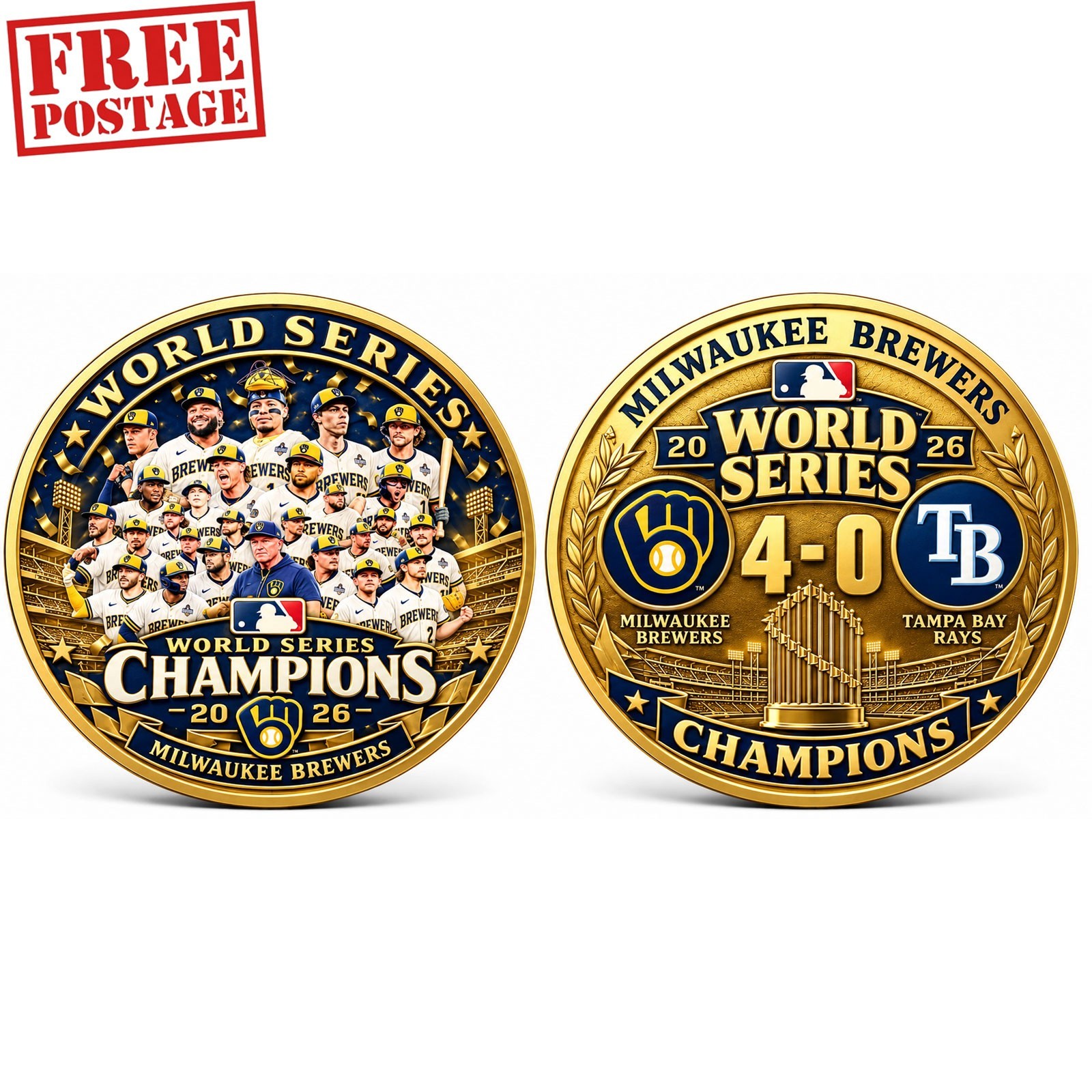 Milwaukee Brewers 2026 Coin World Series Champions 4-0 MLB Gold Token Gift