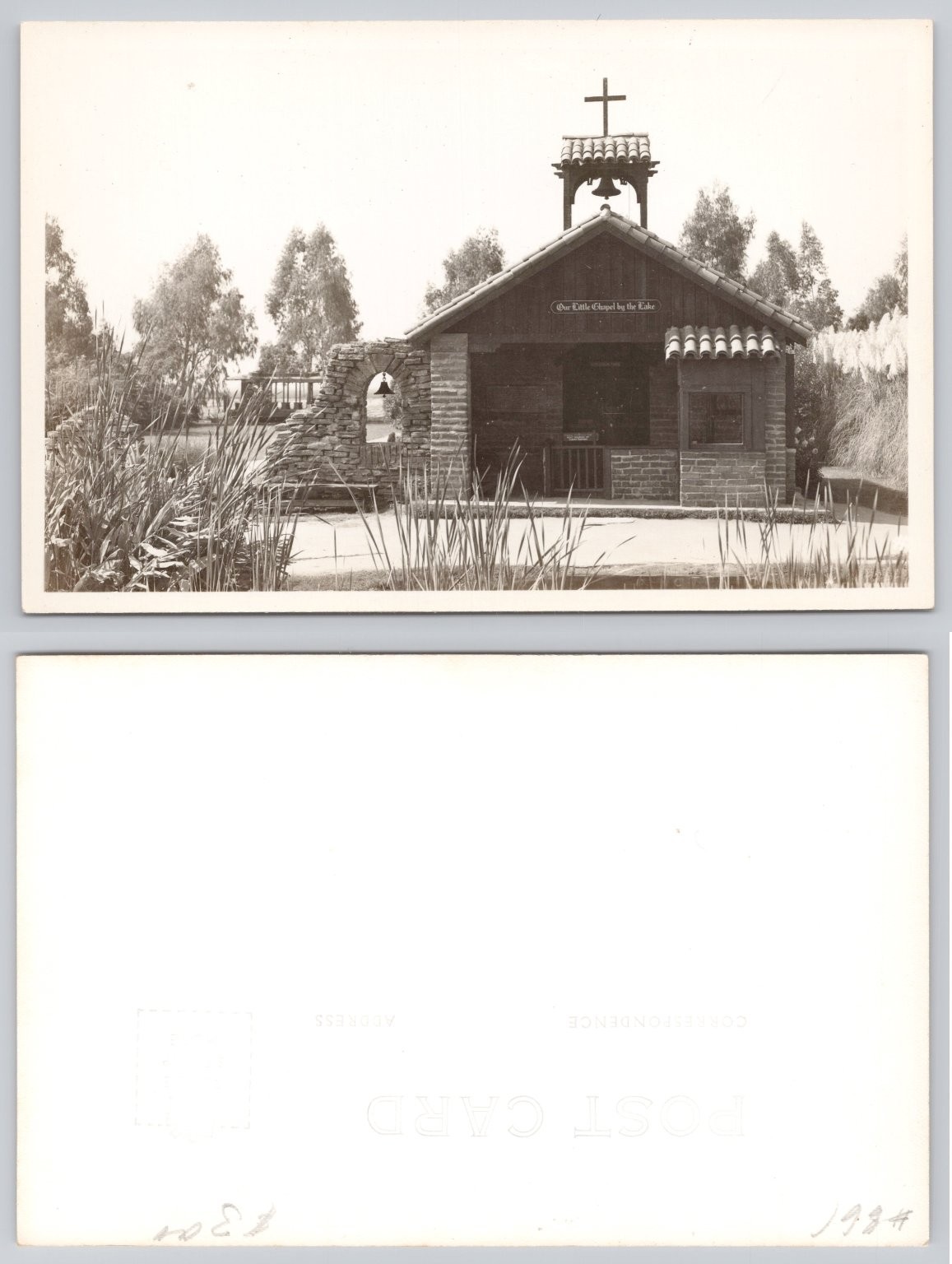1934 RPPC Our Little Chapel by the Lake Forest Lawn Glendale CA Vintage Postcard