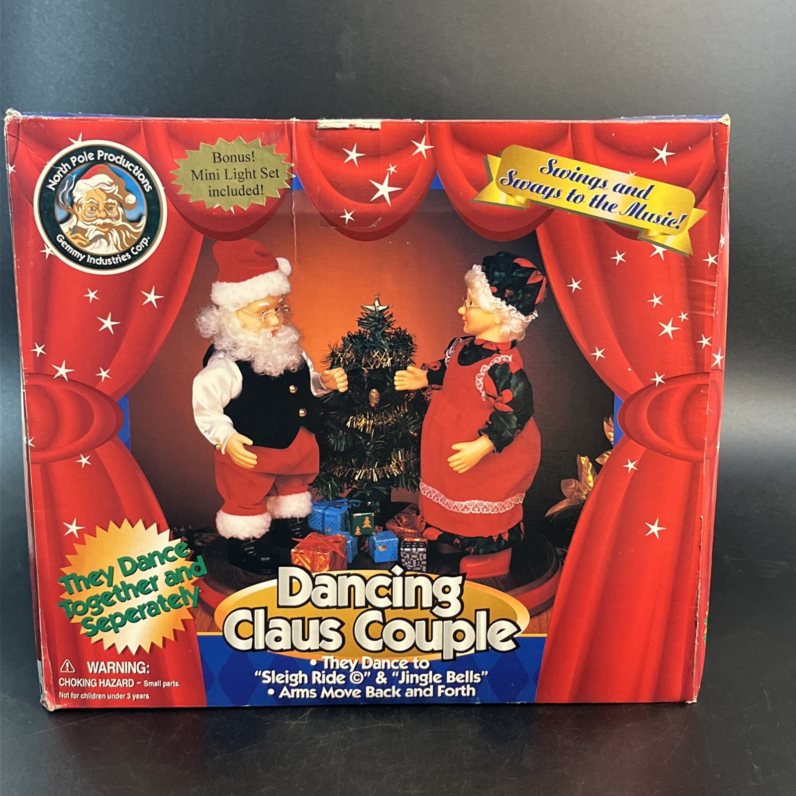Vtg 1998 Gemmy Dancing Claus Couple Santa Mrs Claus Animated Musical Works NEW