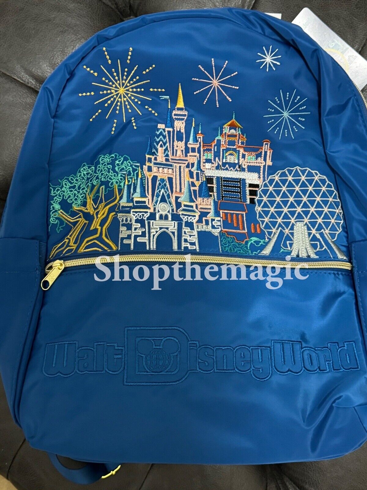 2024 Disney World Blue 4 Parks Icons Castle Epcot Embroidered 16” Backpack ￼￼NEW