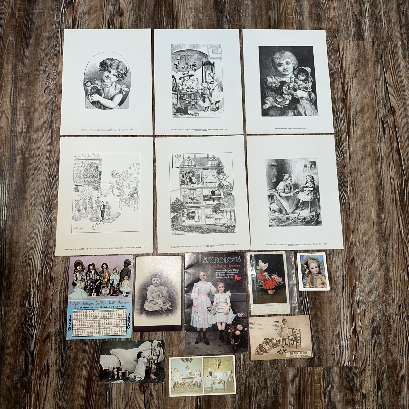 ANTIQUE DOLL EPHEMERA LOT Cabinet Card Photo Sunbonnet Prints Theriaults Catalog
