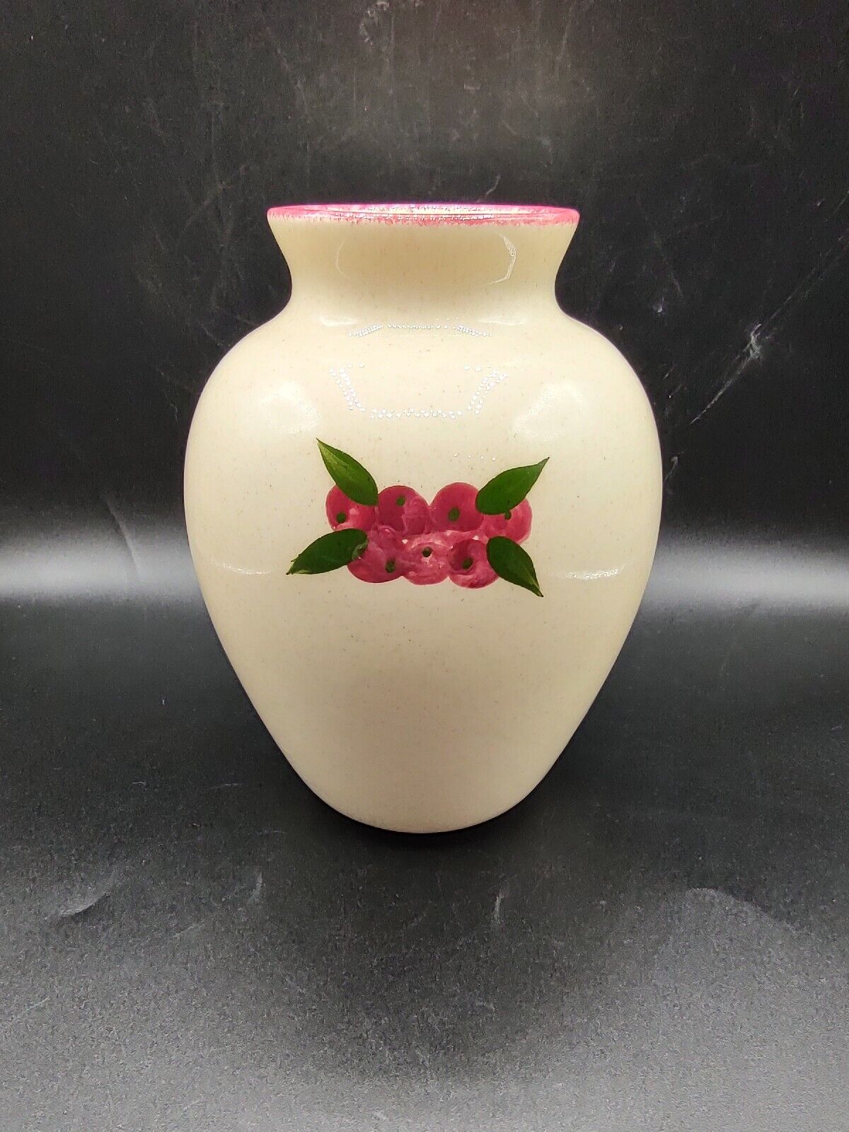 Vtg Cherry Design Sponge Rim Vase