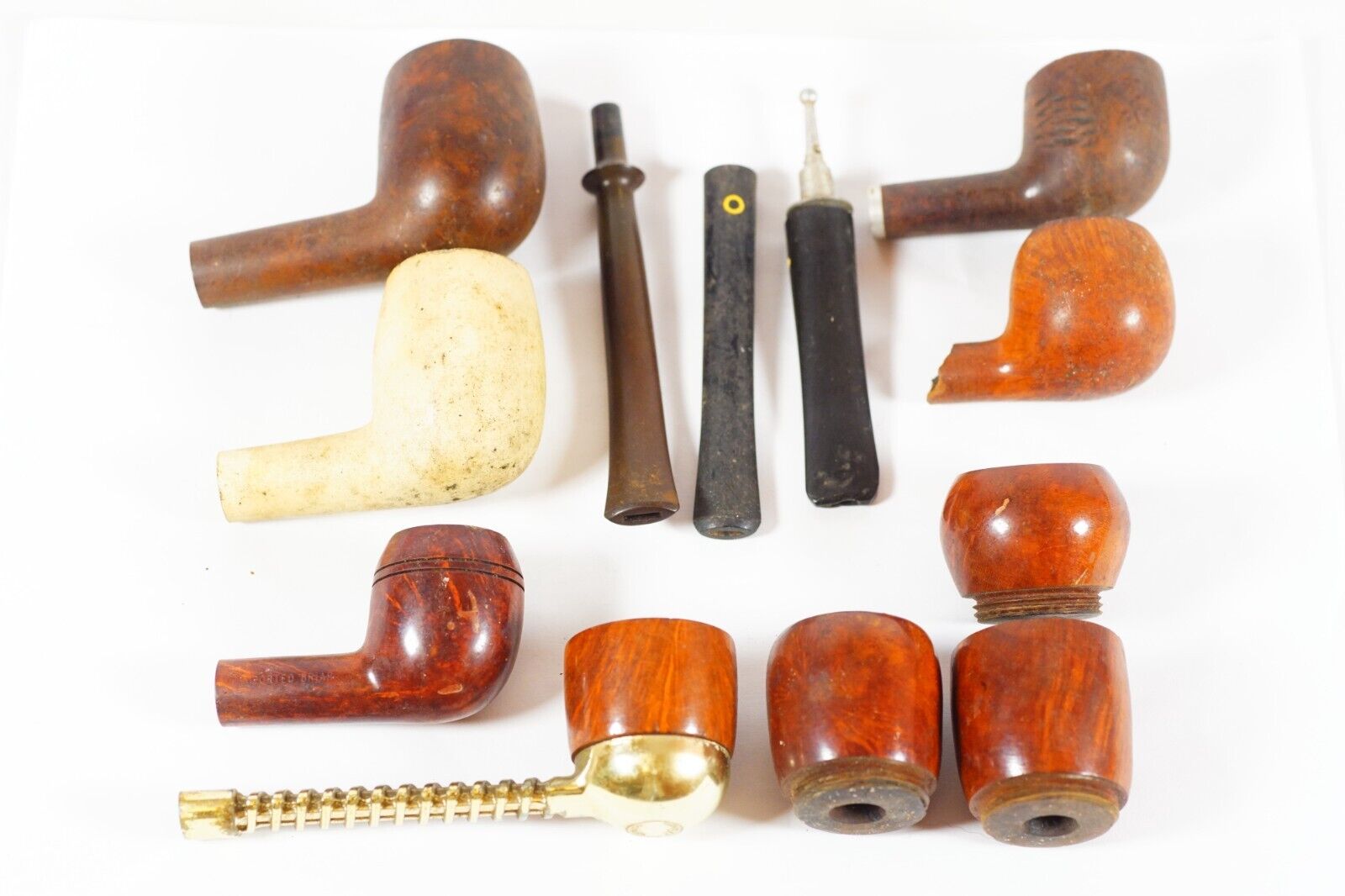 Junk Drawer Lot Vintage Tobacco Pipes Twin Flow Threaded Bowls Parts Repair