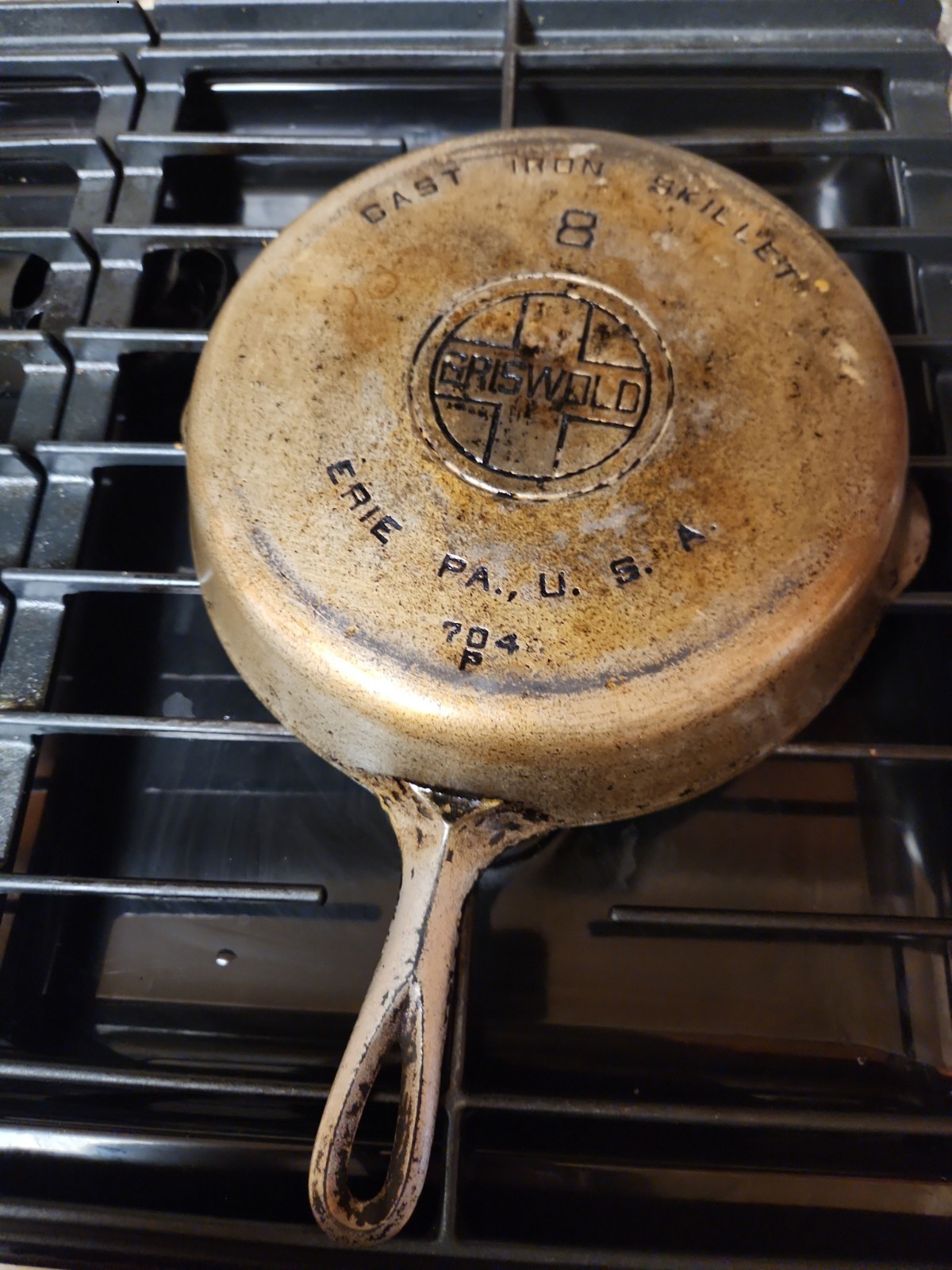 Vintage Griswold No 8 Cast Iron Skillet 704 P Large Block Logo Erie PA USA Vintage Griswold No 8 Cast Iron Skillet 704 P Large Block Logo Erie PA USA