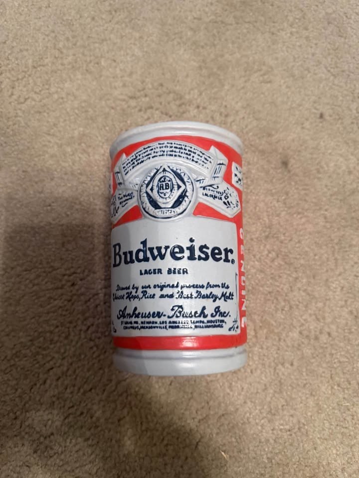Vintage Budweiser Beer Can Label Flower Vase Planter With Hole In The Bottom