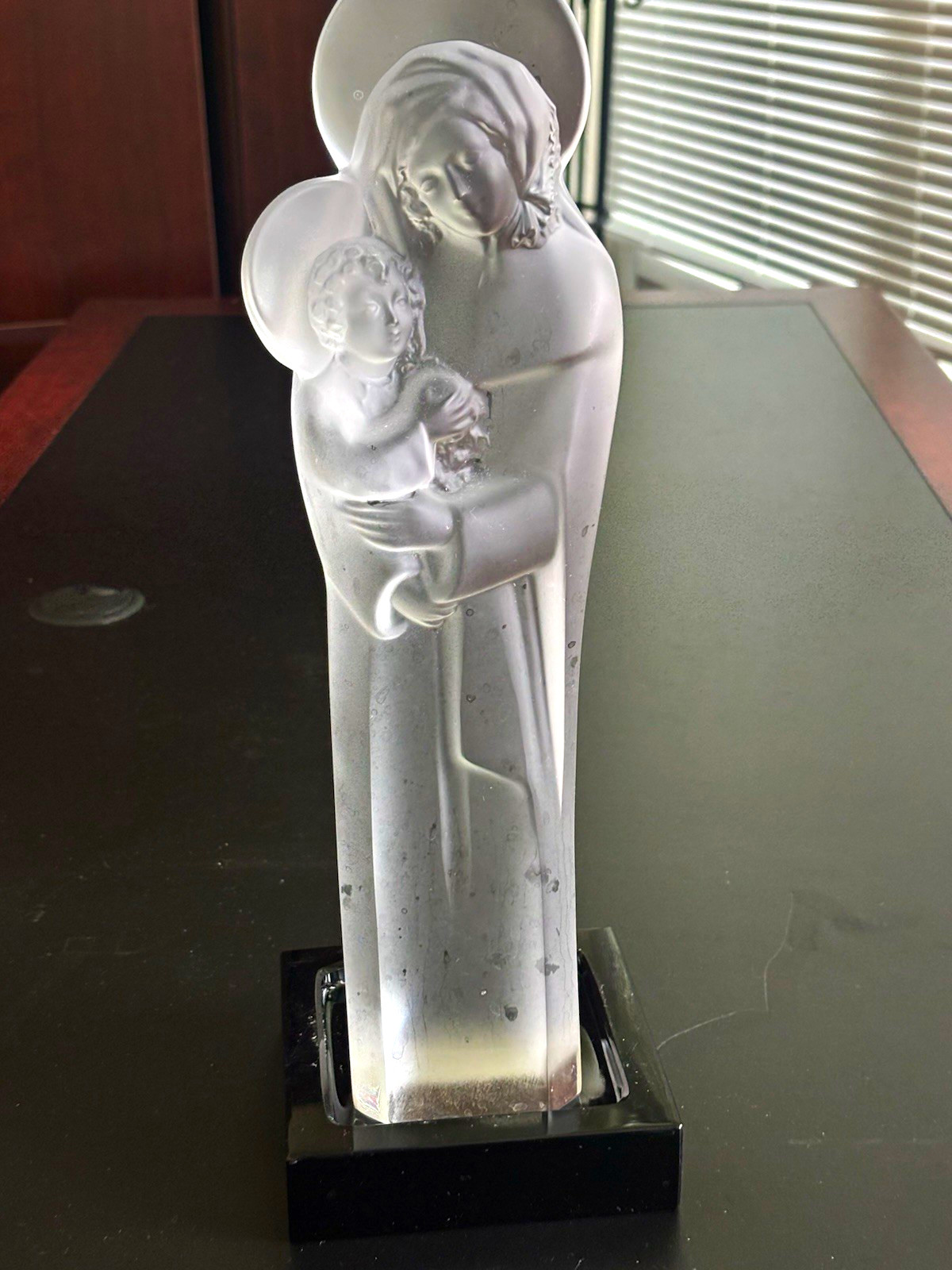 AUTHENTIC Lalique France Crystal Madonna & Child Figurine Frosted Glass 12.5”