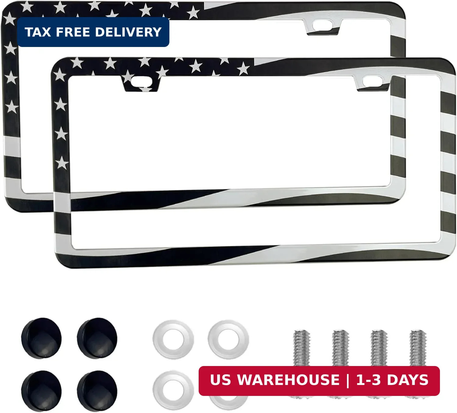 2PCS Premium American Flag License Plate Frame, Black License Plate Frames, 2 Ho 2PCS Premium American Flag License Plate Frame, Black License Plate Frames, 2 Ho
