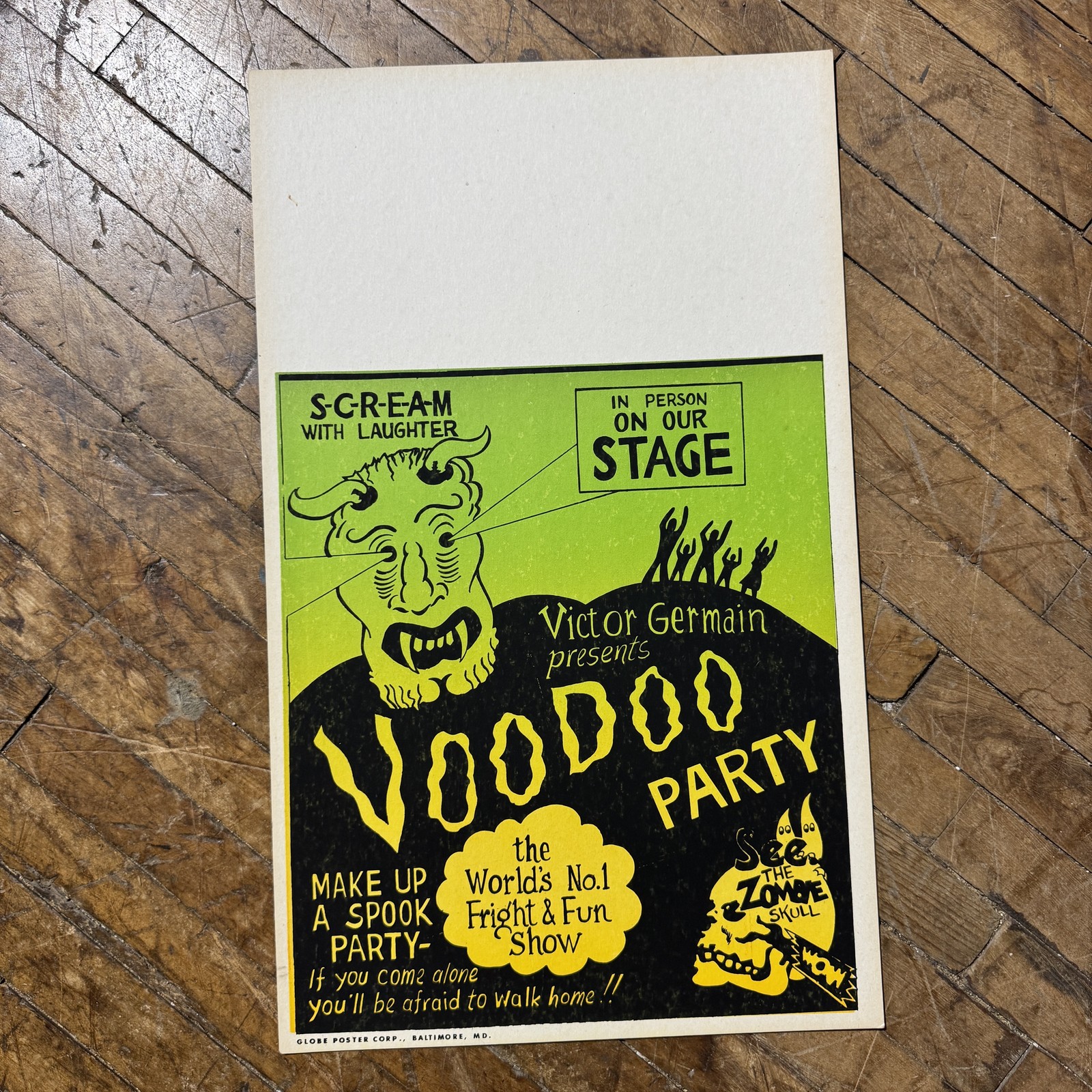 Vtg c.1950s VOODOO PARTY Spook Show Poster Victor Germain GLOBE POSTER Original