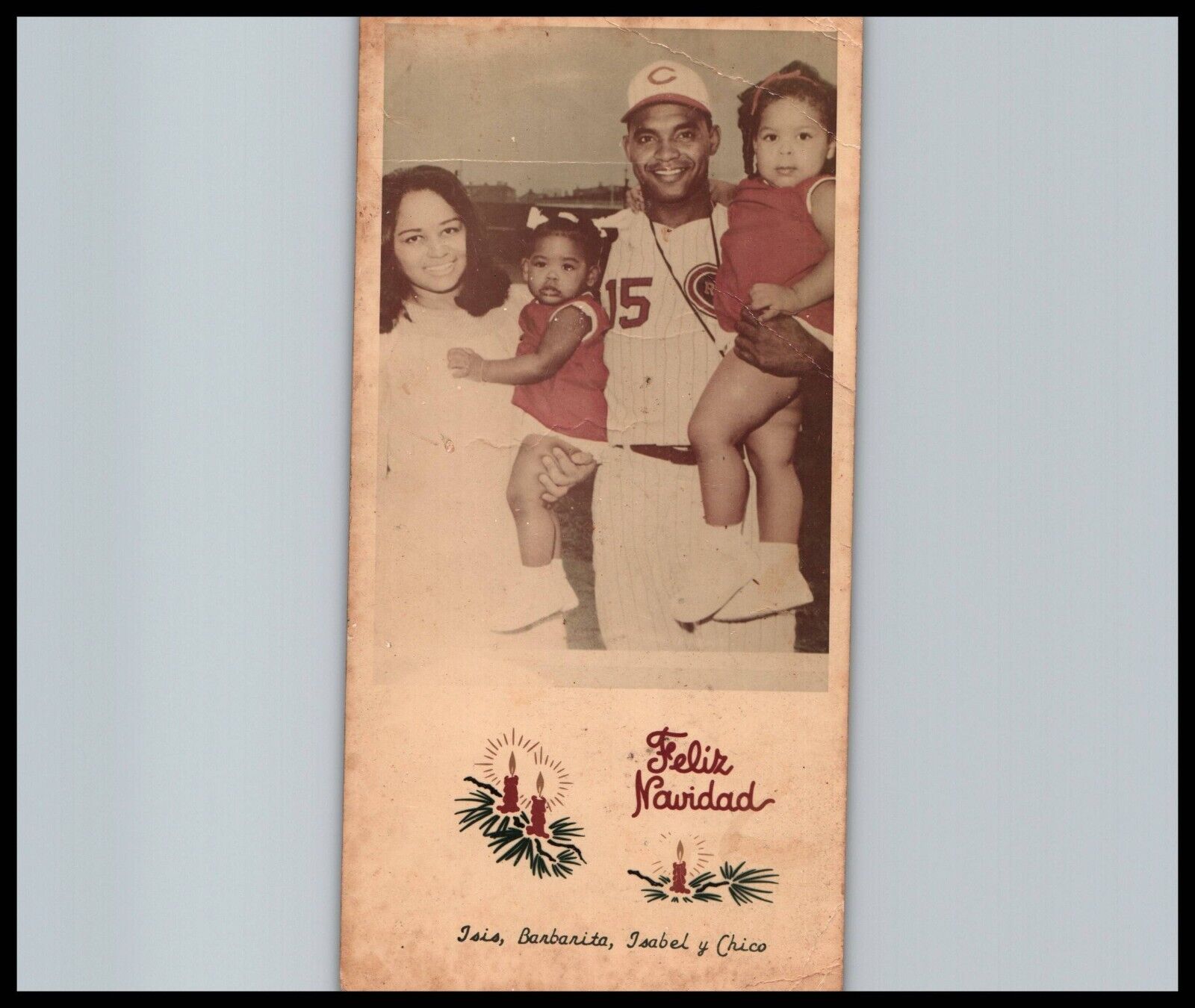 CUBA CUBAN BASEBALL PLAYER INSCRIBED FAMILY RPPC PORTRAIT 1950s ORIG PHOTO 400