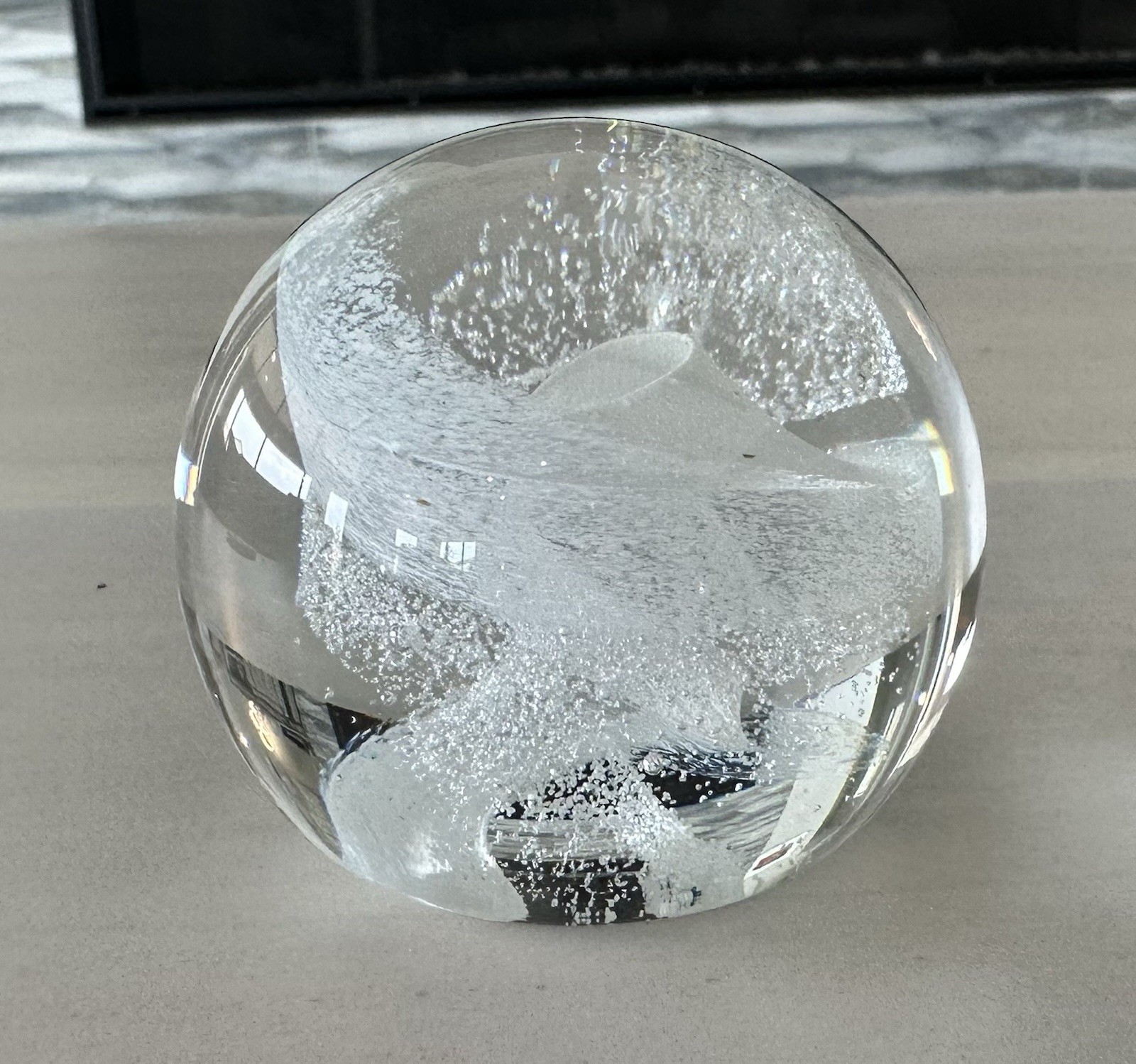 Vintage Clear White Paperweight Spirals Pattern