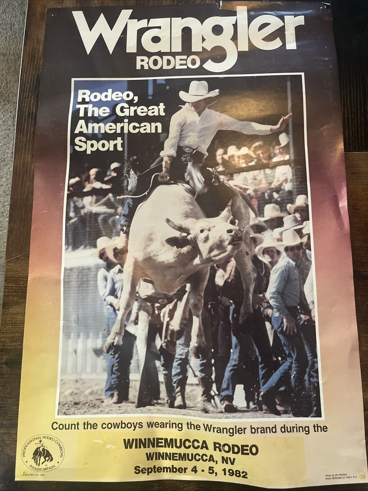 Vintage 1982 Wrangler Jeans Rodeo Winnemucca Nevada Cowboy Poster 26.5” x 17”