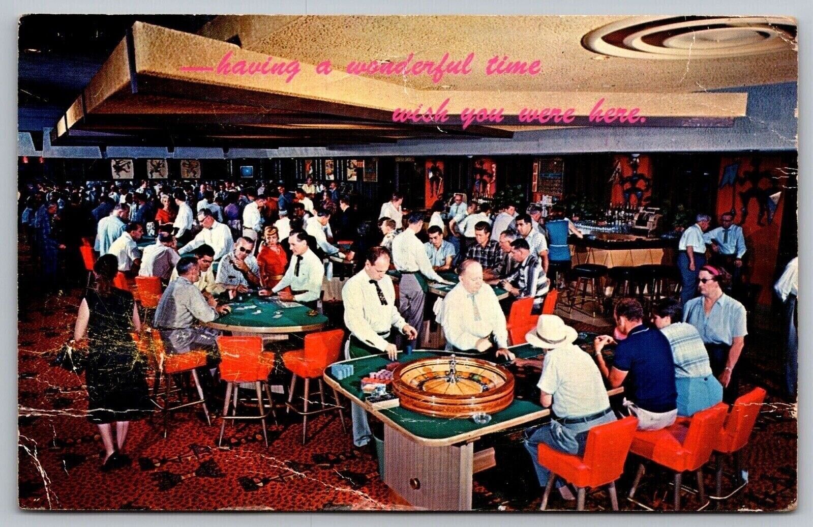 Las Vegas Nevada Gambling Casino Interior Card Games Chrome UNP Postcard