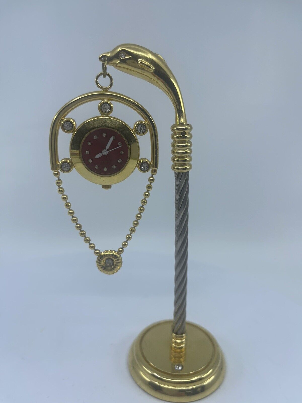 VTG Miniature Quartz Table Dolphin Diamond Clock Watch Home Decor Jewelry