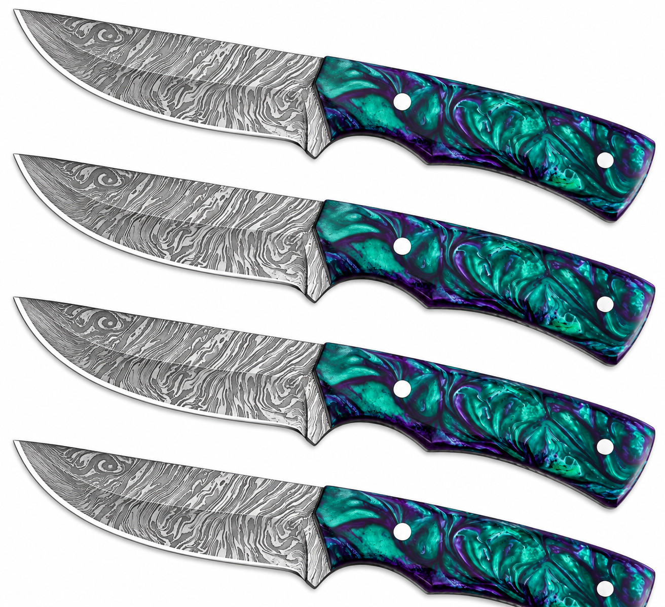 Lot of 33 PCS Handmade Damascus Hunting Camping Knives Lot – Resin Handle