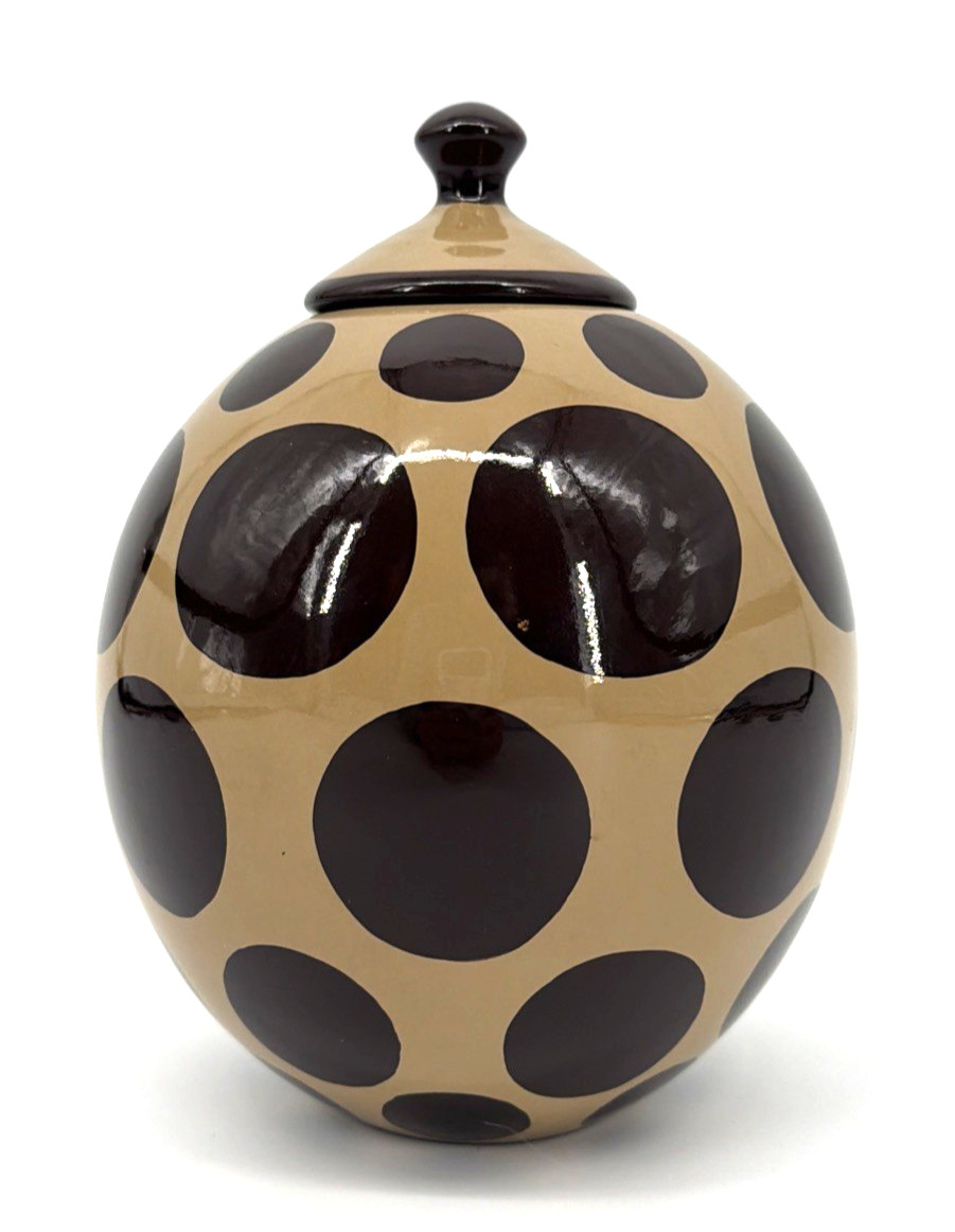 Vintage Toyo Japan Polka Dot Ceramic Ginger Jar Lidded Canister 8.5\