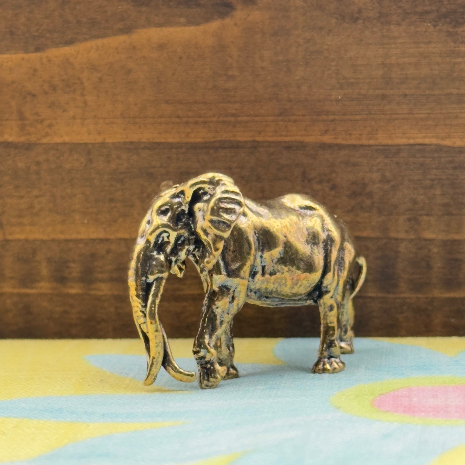 BG14 Brass Tone Miniature Elephant Figurine Metal Animal Sculpture Safari