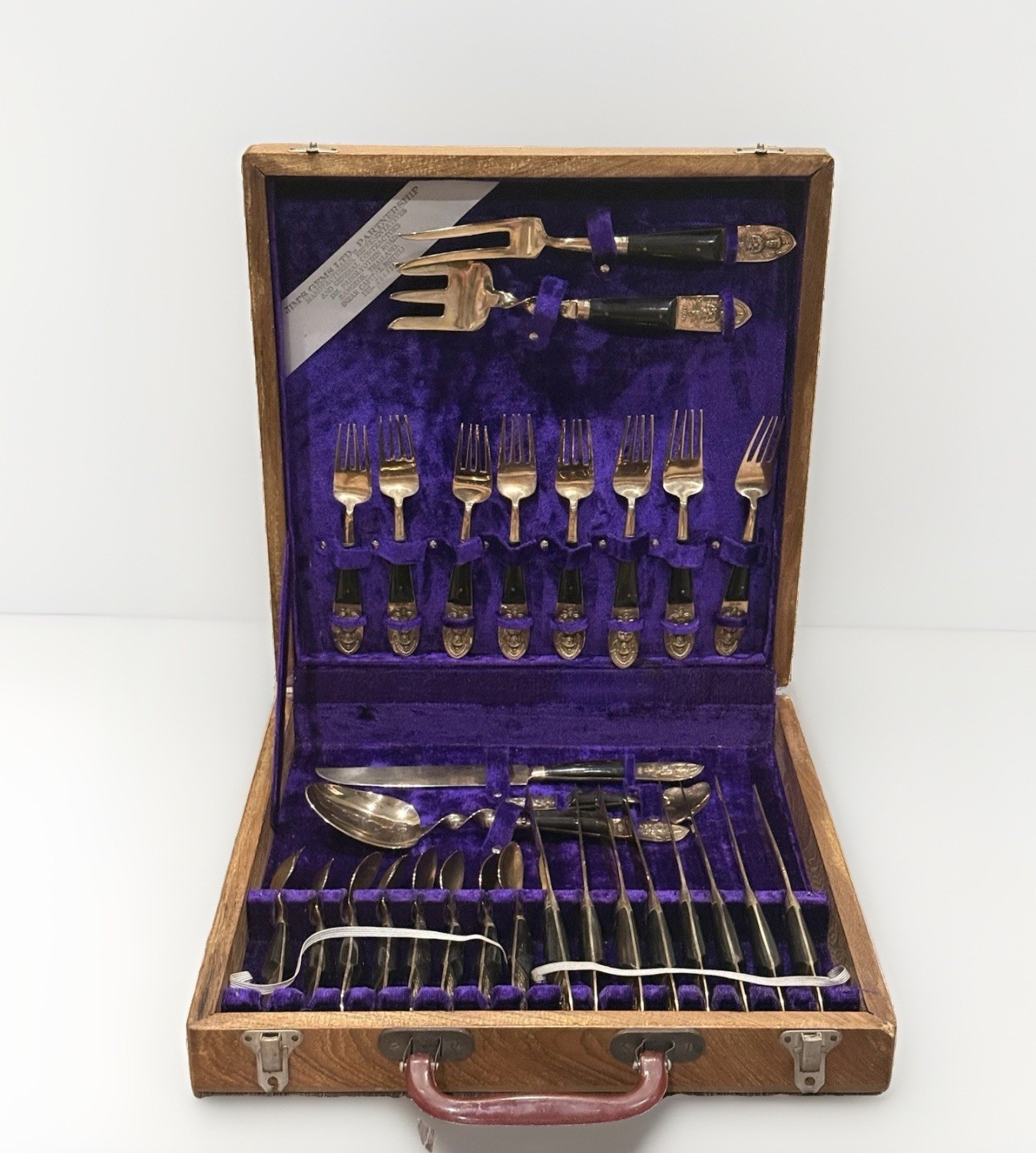 Vintage Thailand Siam Buddha 30-piece/Serves 8 Brass Flatware Set W/Wooden Box