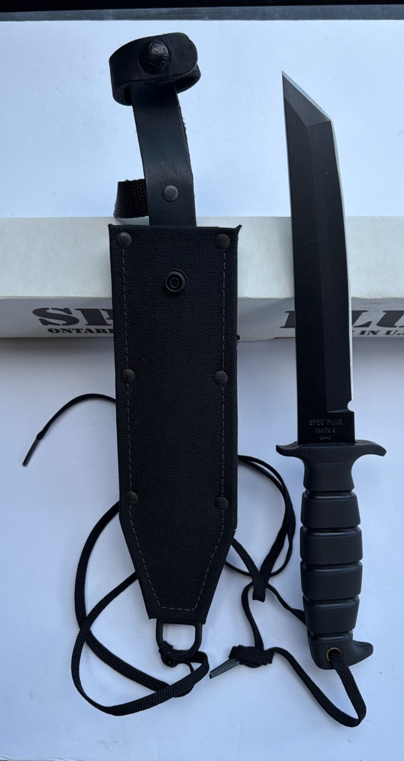 Vintage Ontario Spec Plus SP13 Tanto 8 Knife USA NOS 1095 Sheath  Discontinued