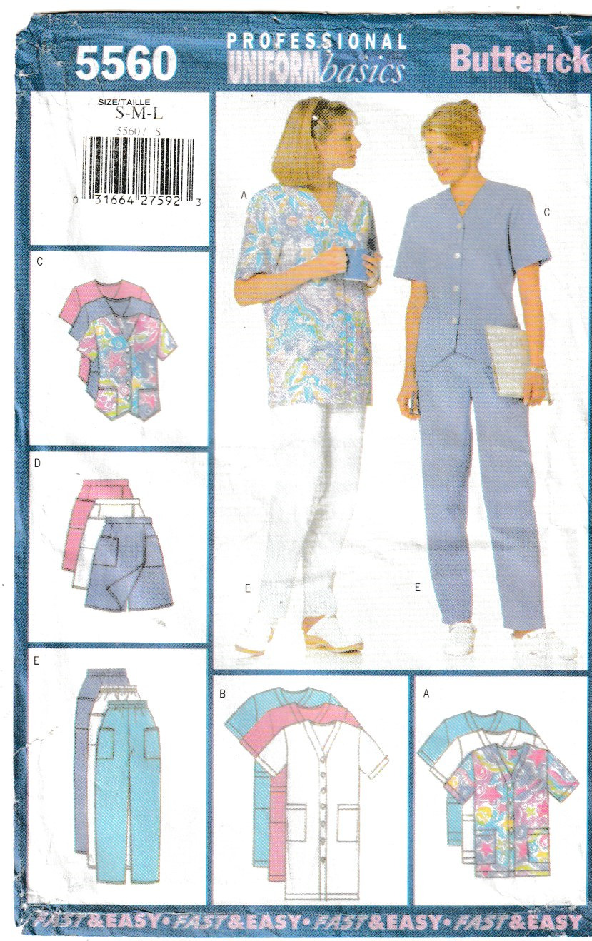 Butterick Pattern 5560 c1998, Misses Uniform Basics , Size S,M,L; FF