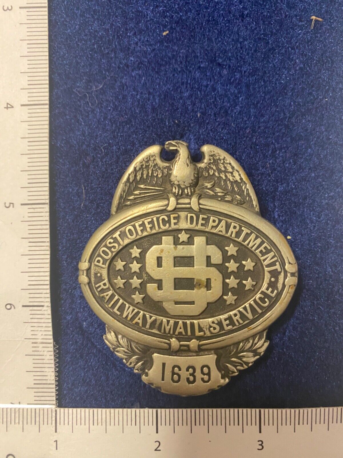 Vintage Antique Obsolete Post Office U.S. Railway Mail Service Badge w/ Hallmark