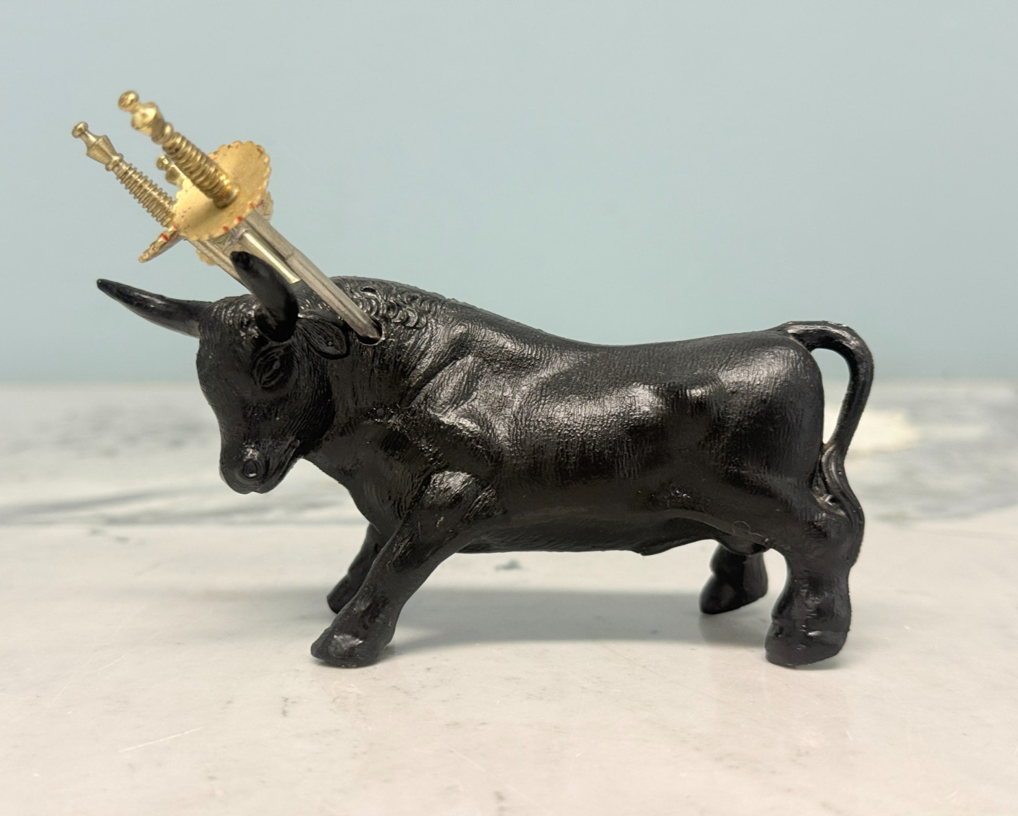 Vintage Spanish Toledo Cast Iron Bull Cocktail Sword Pick Holder 1960\'s