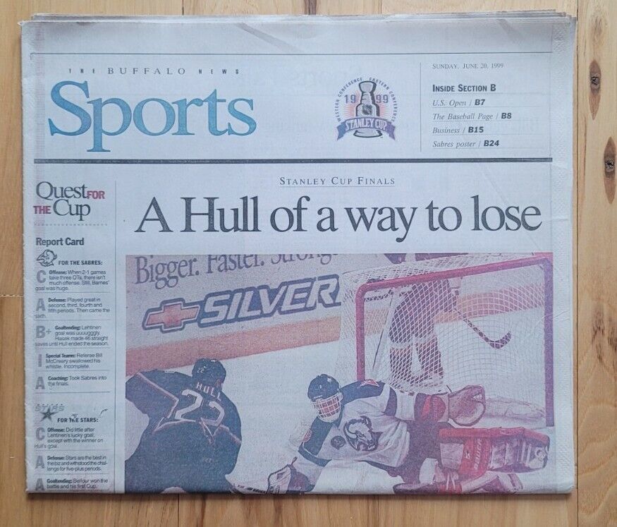 Buffalo Newspaper, June 20 1999, buffalo sabres Stanley cup Brett Hull No Goal