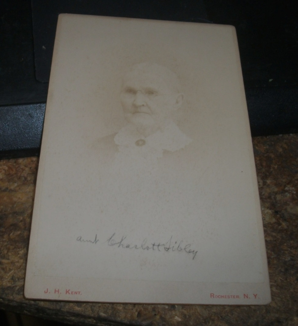 ANTIQUE CABINET CARD-LATE 1800's-CHARLOTTE SIBLEY, ROCHESTER N Y., J KENT,PHOTOG