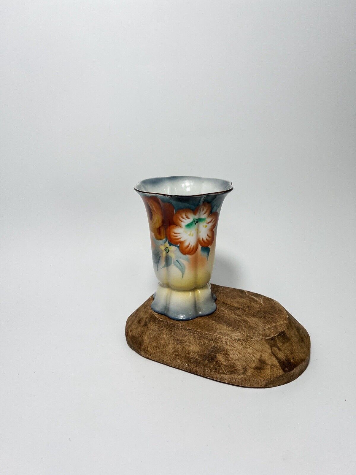 Vintage Noritake Hand Painted Floral Orange Blue Lusterware Vase