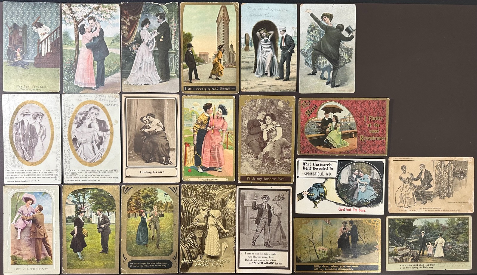 Lot of 21 Antique Romantic Couples Postcards — 1907–1914 — Edwardian Era Lot of 21 Antique Romantic Couples Postcards — 1907–1914 — Edwardian Era