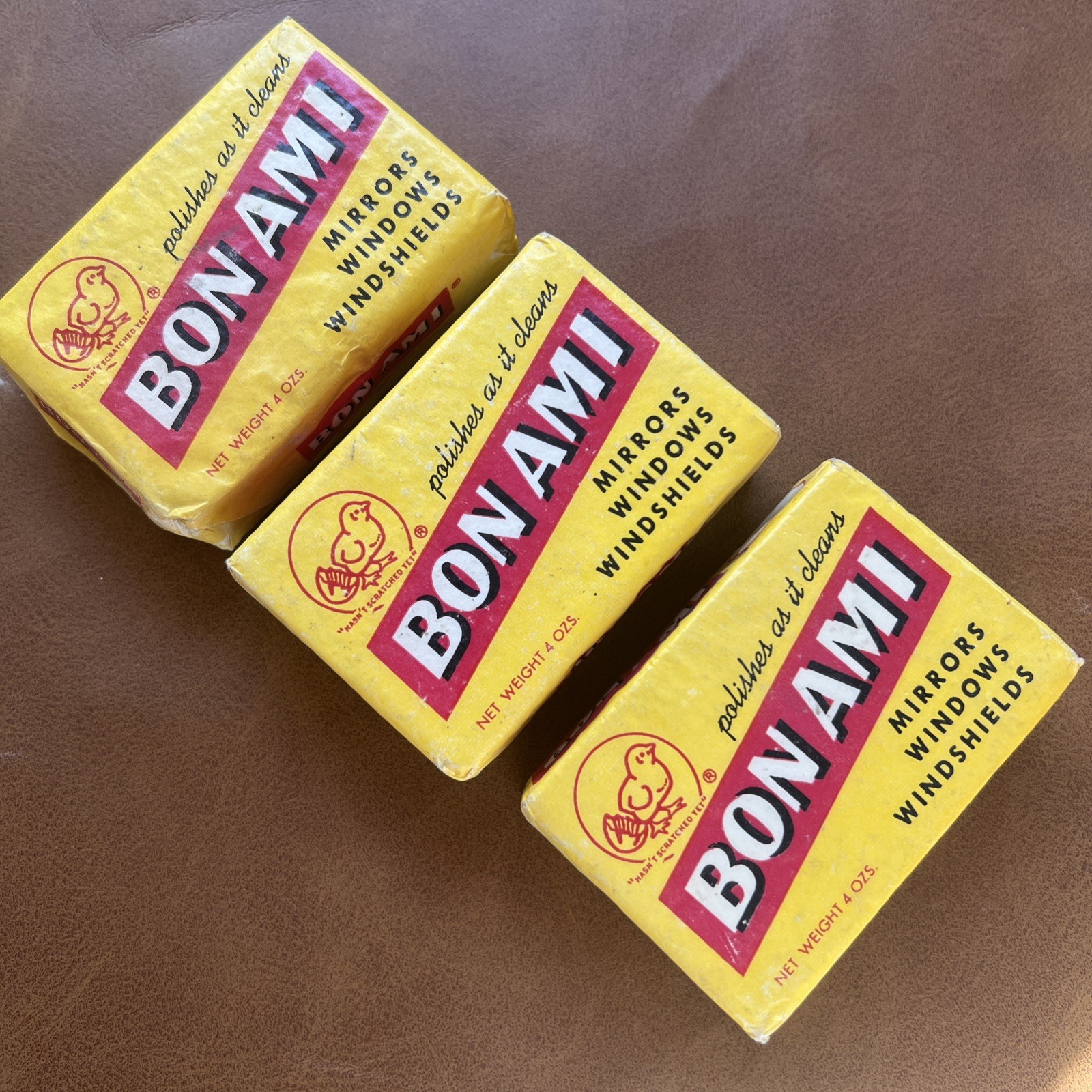 3 Vintage Bon Ami Soap Cake Bar 4oz Mirrors Windows Windshields New