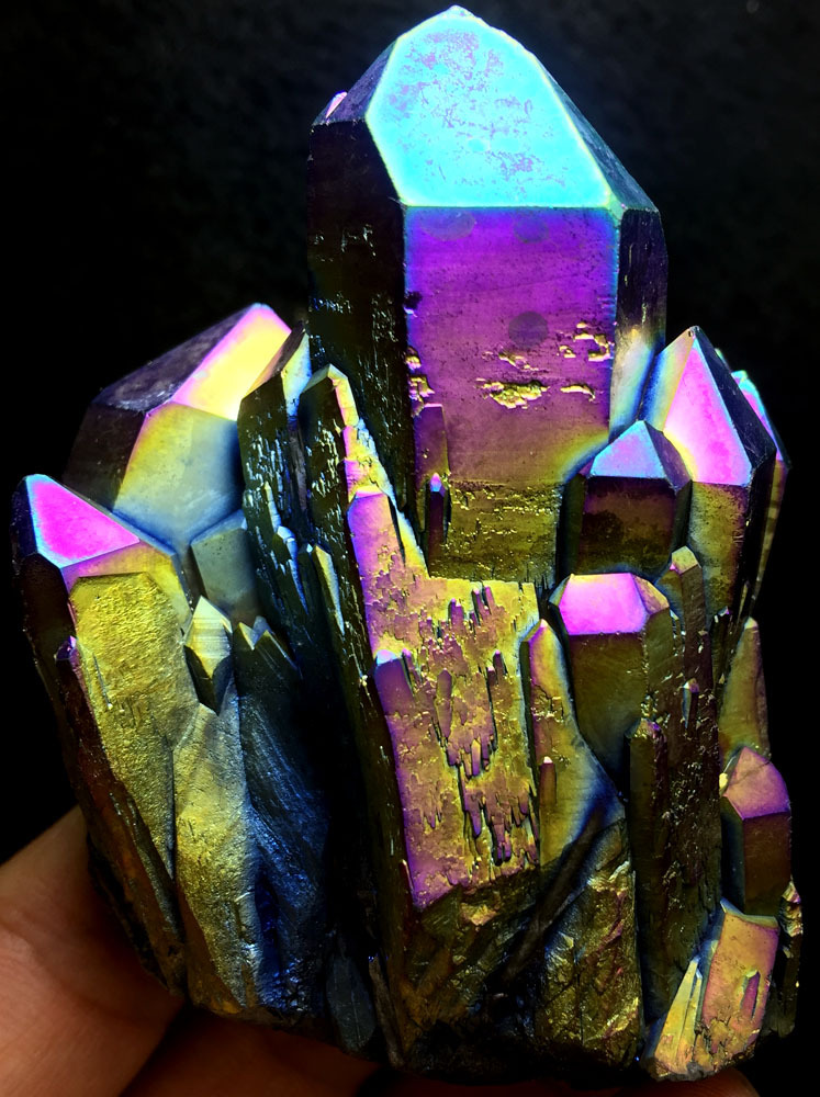 216g WOW Rainbow Titanium plated Crystal Cluster, color-changing crystal